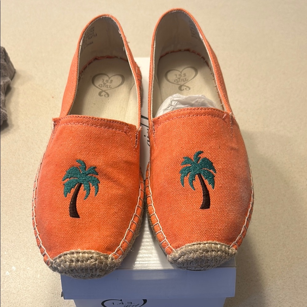 143 Girl Orange Espadrilles with Palm Tree Design